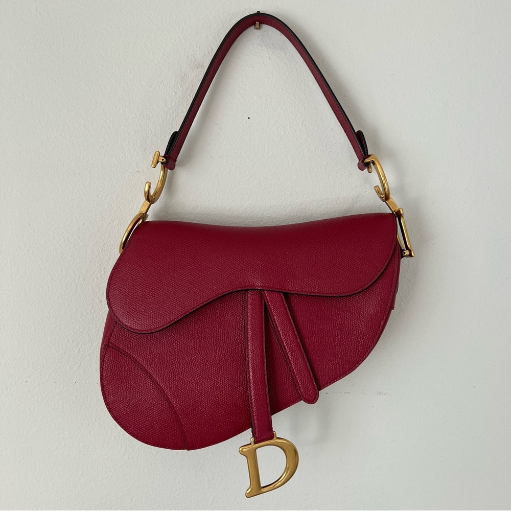Red Dior Saddle Bag Grain Calfskin